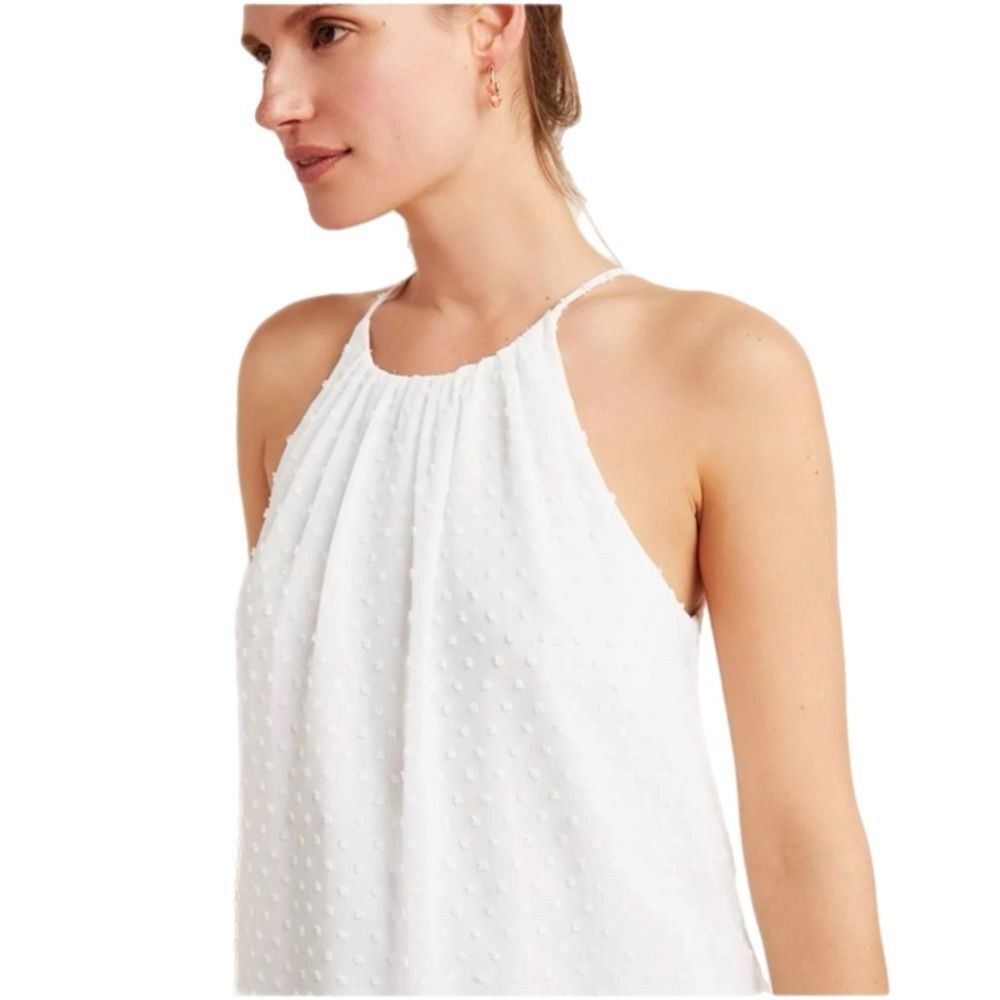Anthropologie White Swiss Dot Halter Tank Top